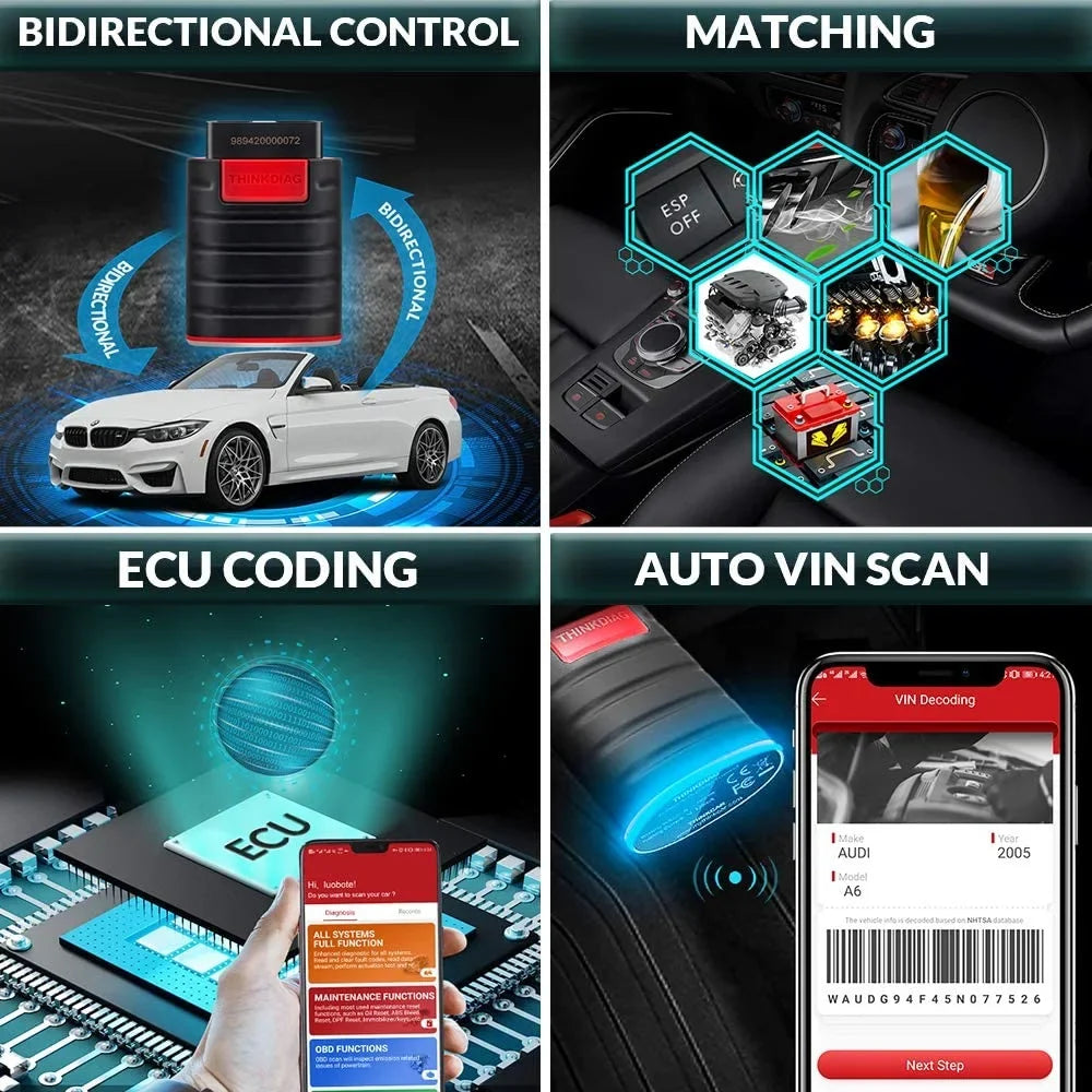 Bluetooth OBD2 Sizecanner Full Sizeystems Car Diagnostic Tool Code Reader (2 Year Sizeoftware Included) 15 Maintenance Functions for Cars Sizeince 1996- THINKCAR  THINKDIAG