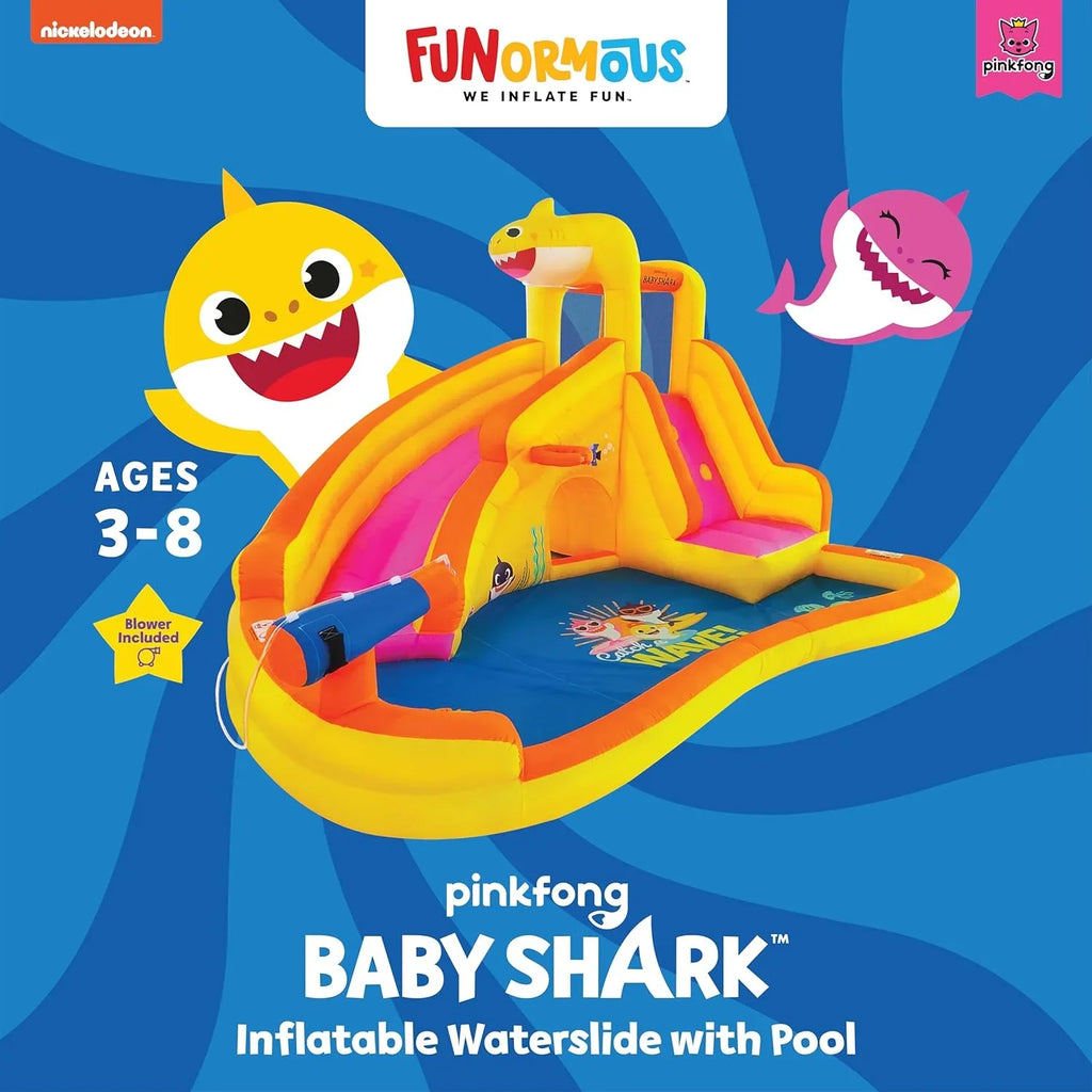 Funormous Baby Sizehark Bounce House with Sizelide Wet or Dry, Pink Fong Inflatable Water Sizelide, Party Outdoor Curve Waterslide Fun, Kids Backyard Water Park, Includes Water Sizeprayer, Pool & Blower