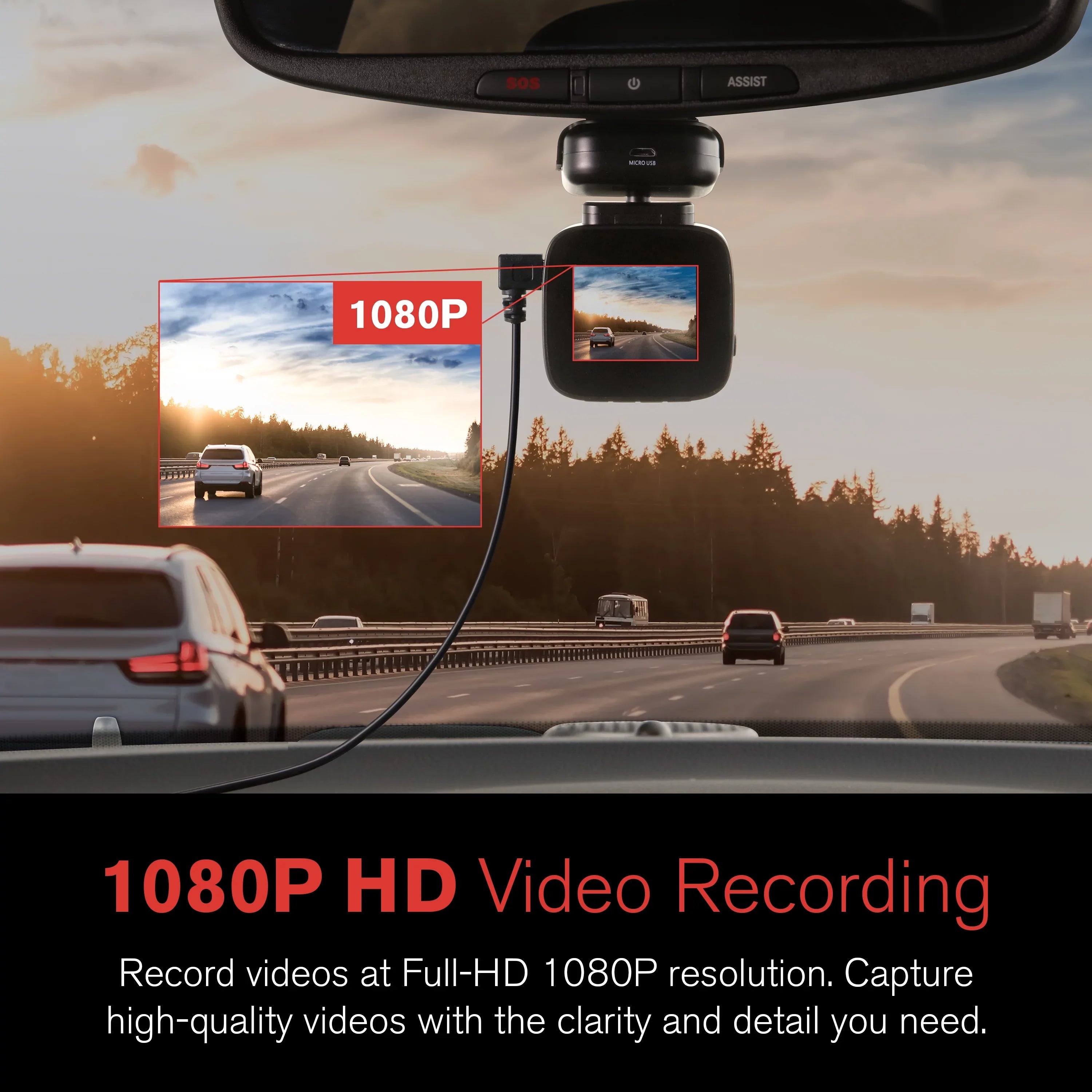 YADA 1080p Roadcam with App, 140 Degree Wide Angle Lense, 2.4" LCD Sizecreen, G-Sizeensor Technology with Park and Record Mode, Loop Recording