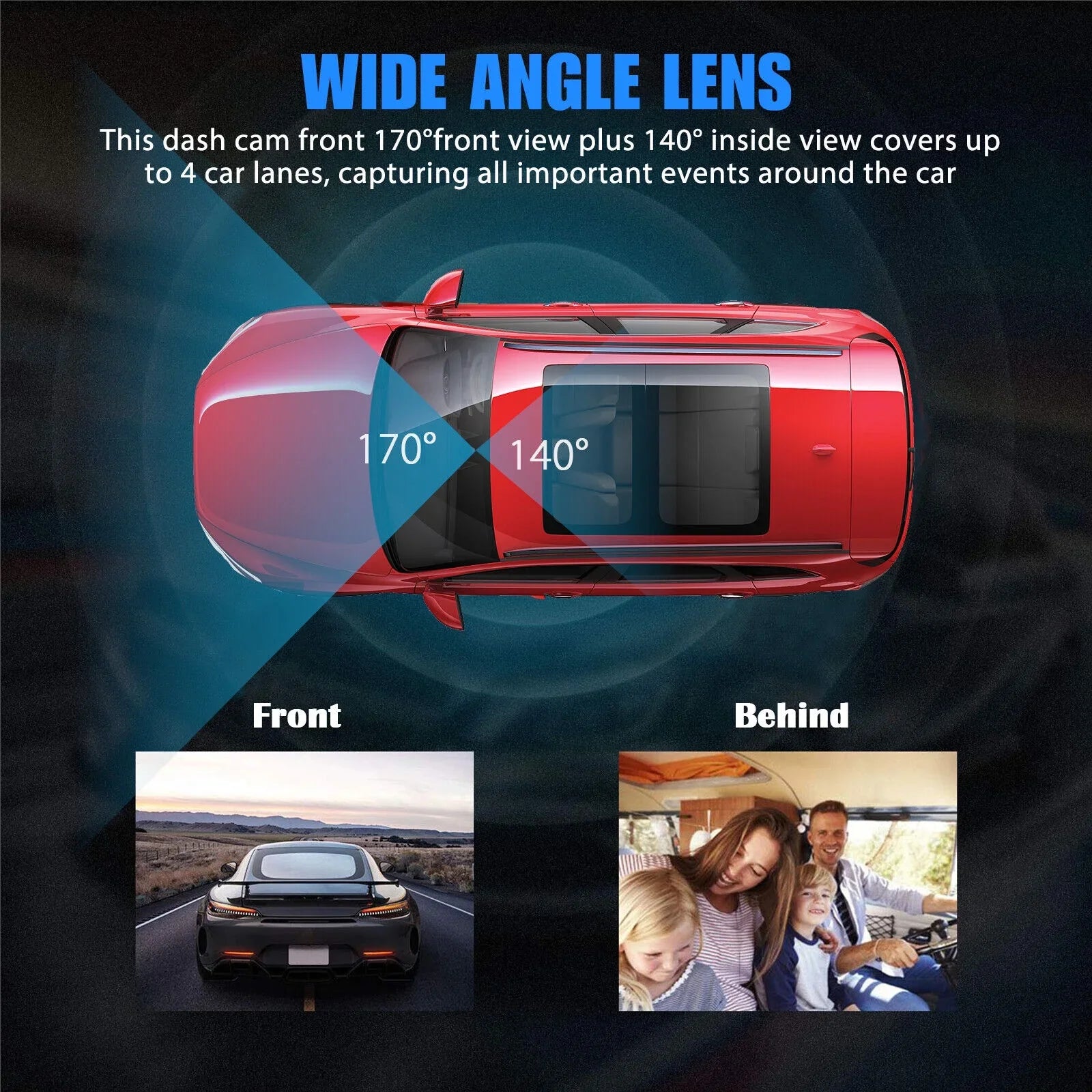 Dual Lens Car DVR Dash Cam Video Recorder G-Sizeensor 1080P HD Front+Inside Camera