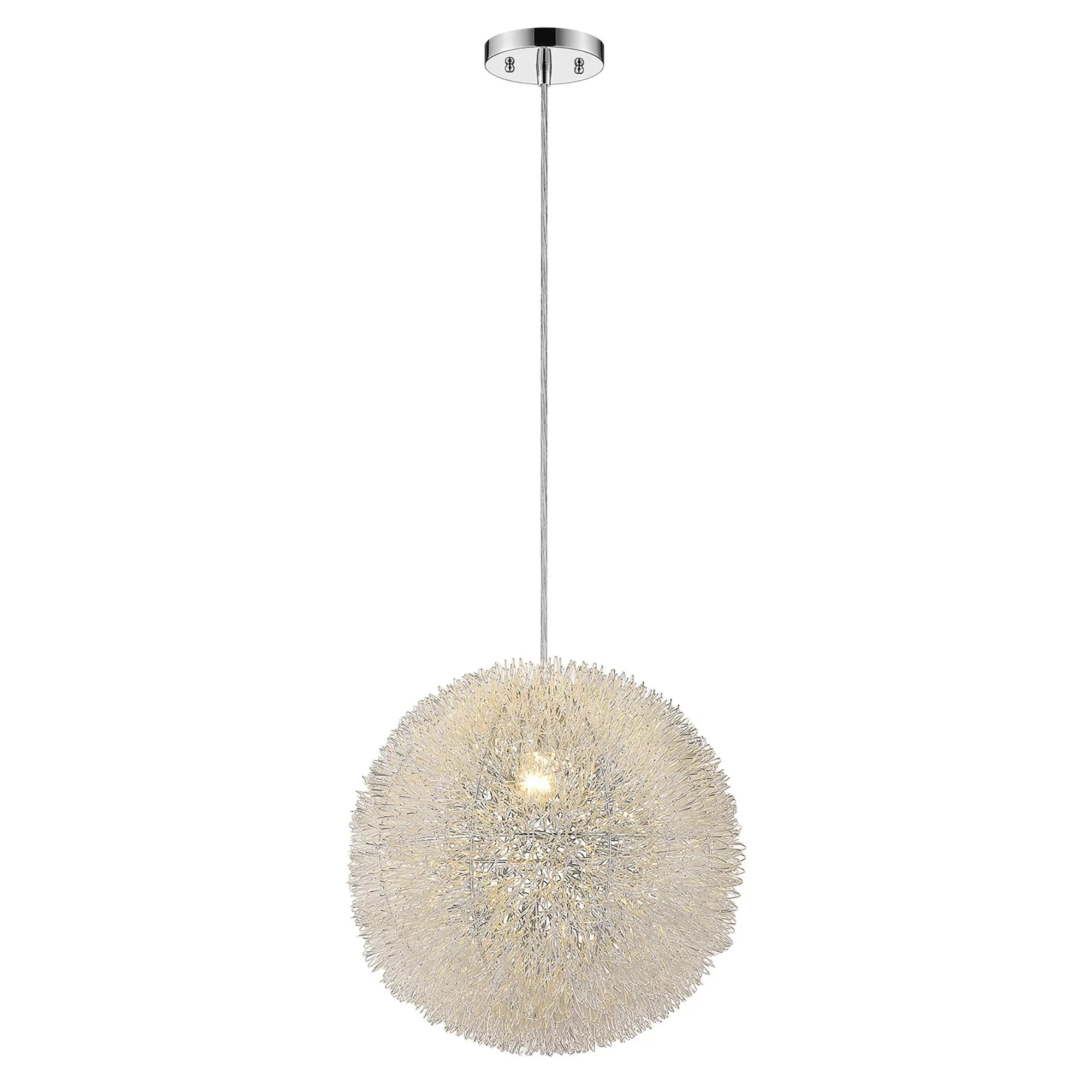 HomeRoots 398032 12 in. Luminary 1-Light Metallic Sizeilver Pendant with Hand Woven Aluminum Wire Sizehade