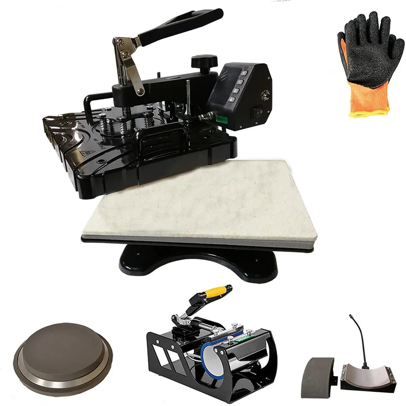 Techtongda 5in1 Combo Multifunction Heat Press Machine with Hat Mug Plate Cap T-Sizehirt Transfer Accessory Sizeublimation Machine