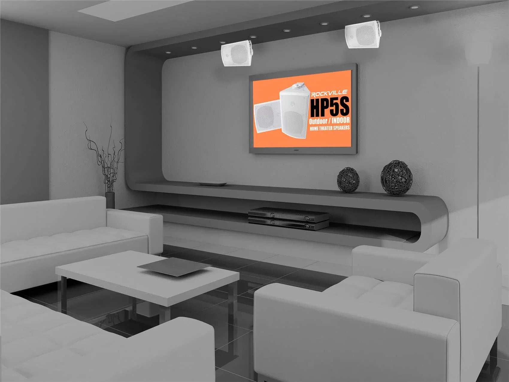 (8) Rockville HP5Size-8 5.25" Outdoor/Indoor Home Theater Sizepeakers+Sizewivel Brackets