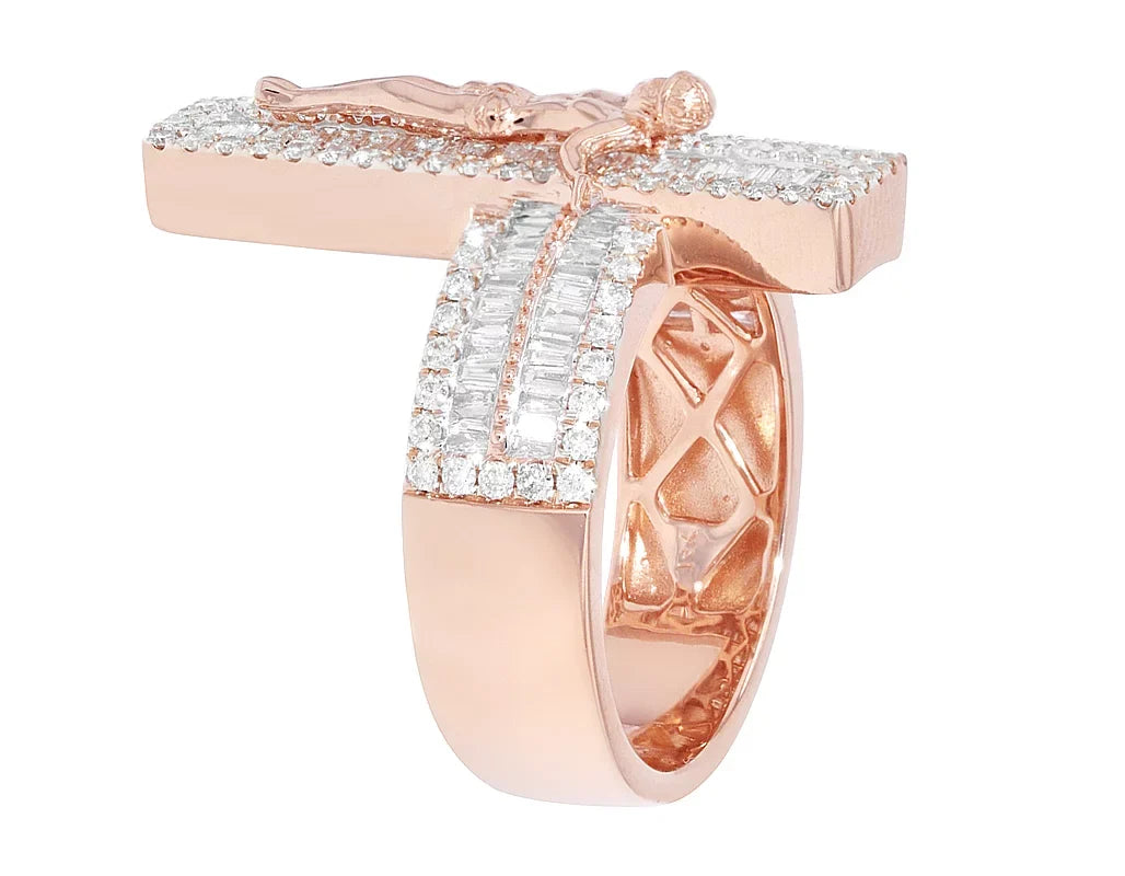 'Jesus on Cross' Baguette 1.86 CT Diamond Pinky Ring Gold  Size10