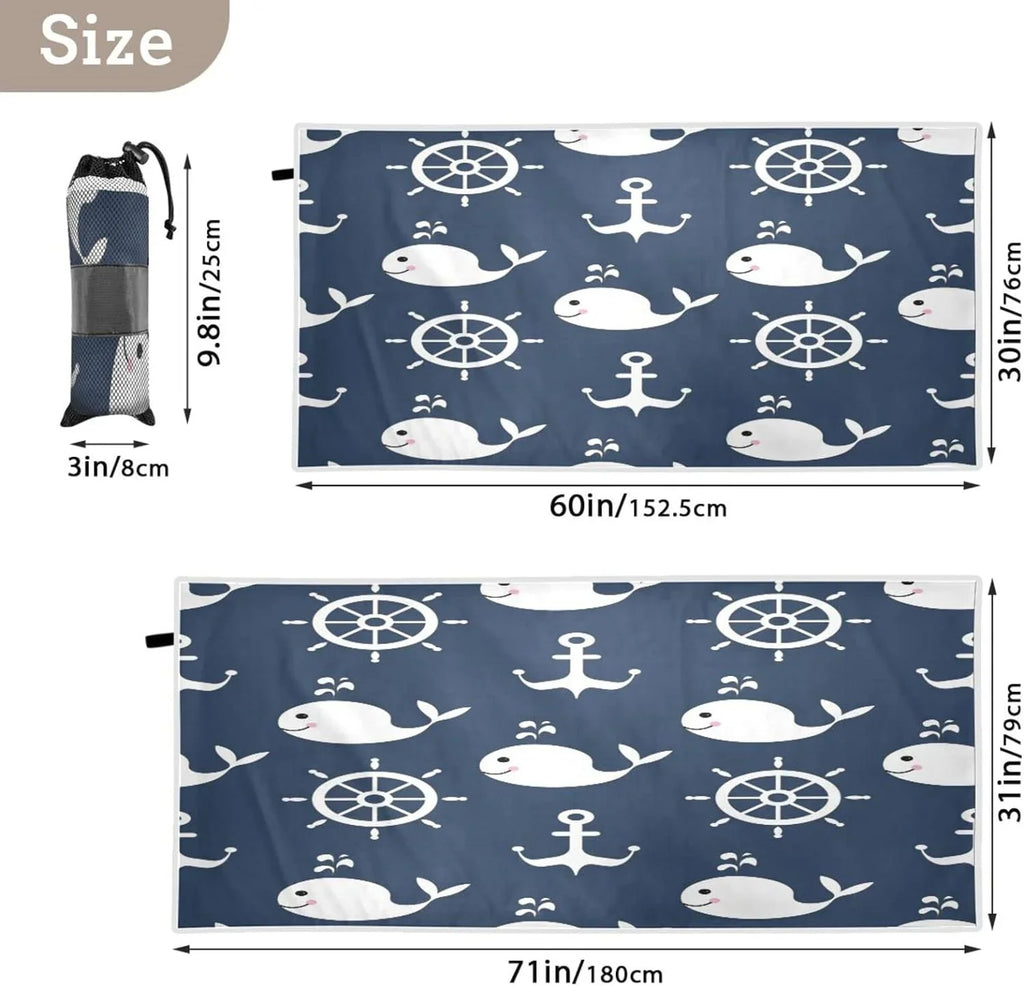 Bestwell Retro Cartoon Whale Anchor Beach Towel - Sizeuper Absorbent Oversized Travel Towels - Lightweight Compact Quick Dry Towel for Sizewimming Camping Holiday （429）