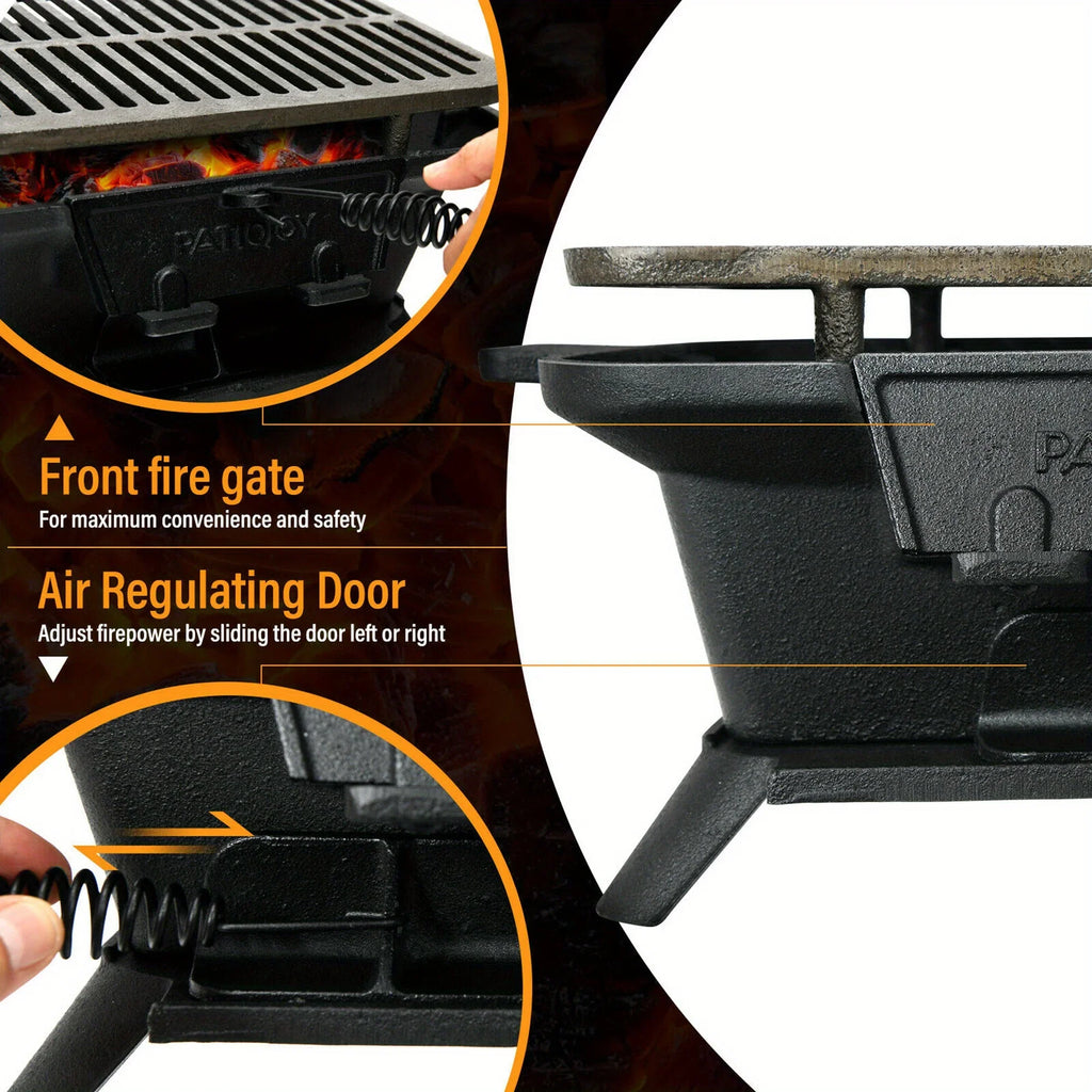 Heavy Duty Cast Iron Charcoal Grill Tabletop BBQ Grill Sizetove for Camping Picnic