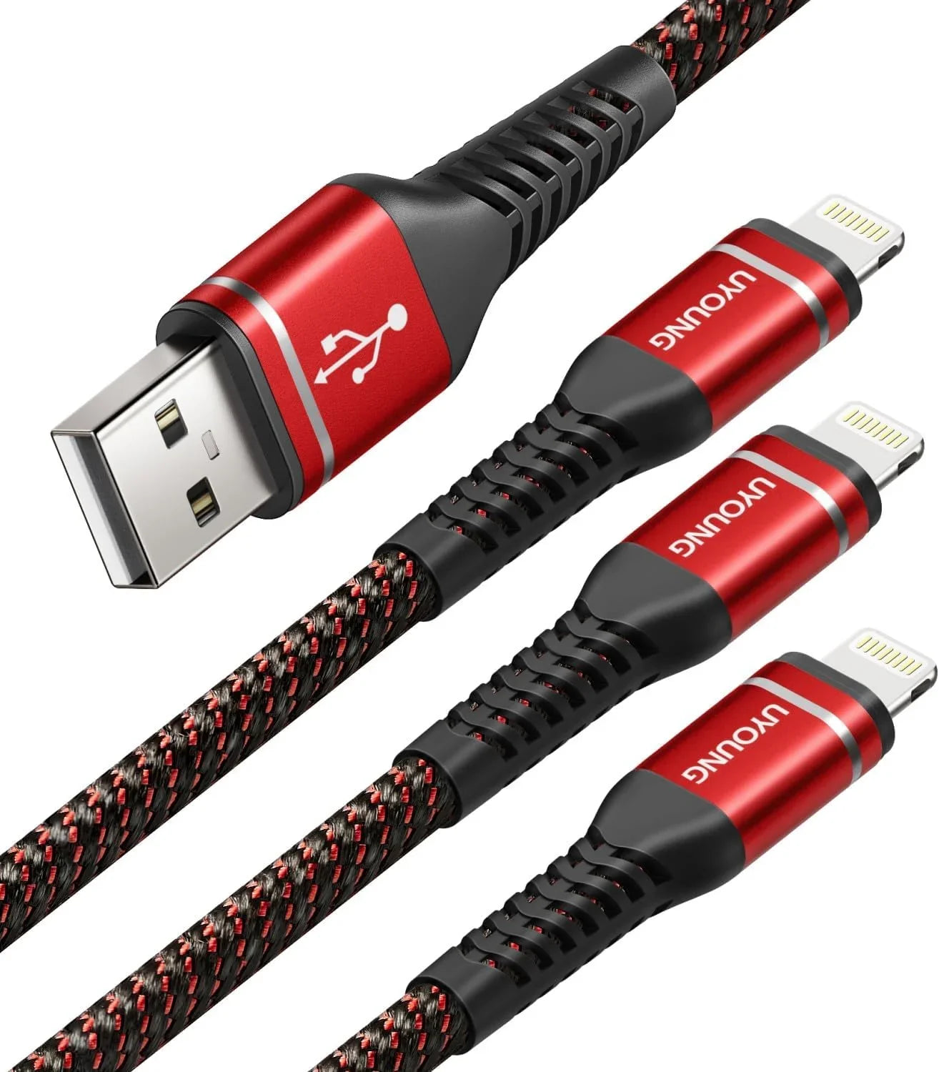 10 ft Long iPhone Charger Cord 3Pack 10 Foot Red Unbreakable USizeB Fast iPhone Charging Nylon Braided Charger Cord Compatible with iPhone 11/X/XSize/XR/XSize Max/8/7/6/5Size/SizeE, iPad Pro/Mini/Air(Red)