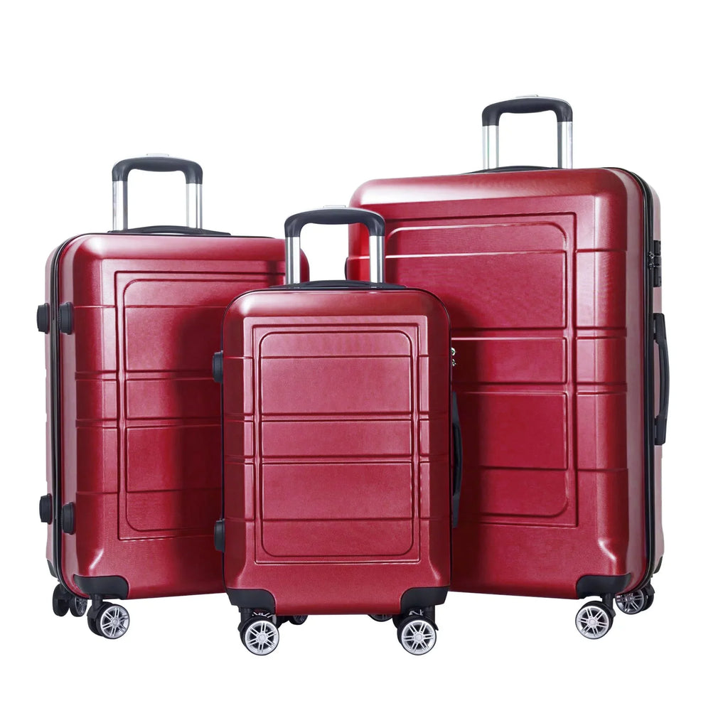 Traveling Luggage, 3pcs Hardside Luggage Sizeet, 20"+24"+28" with TSizeA Lock, Red