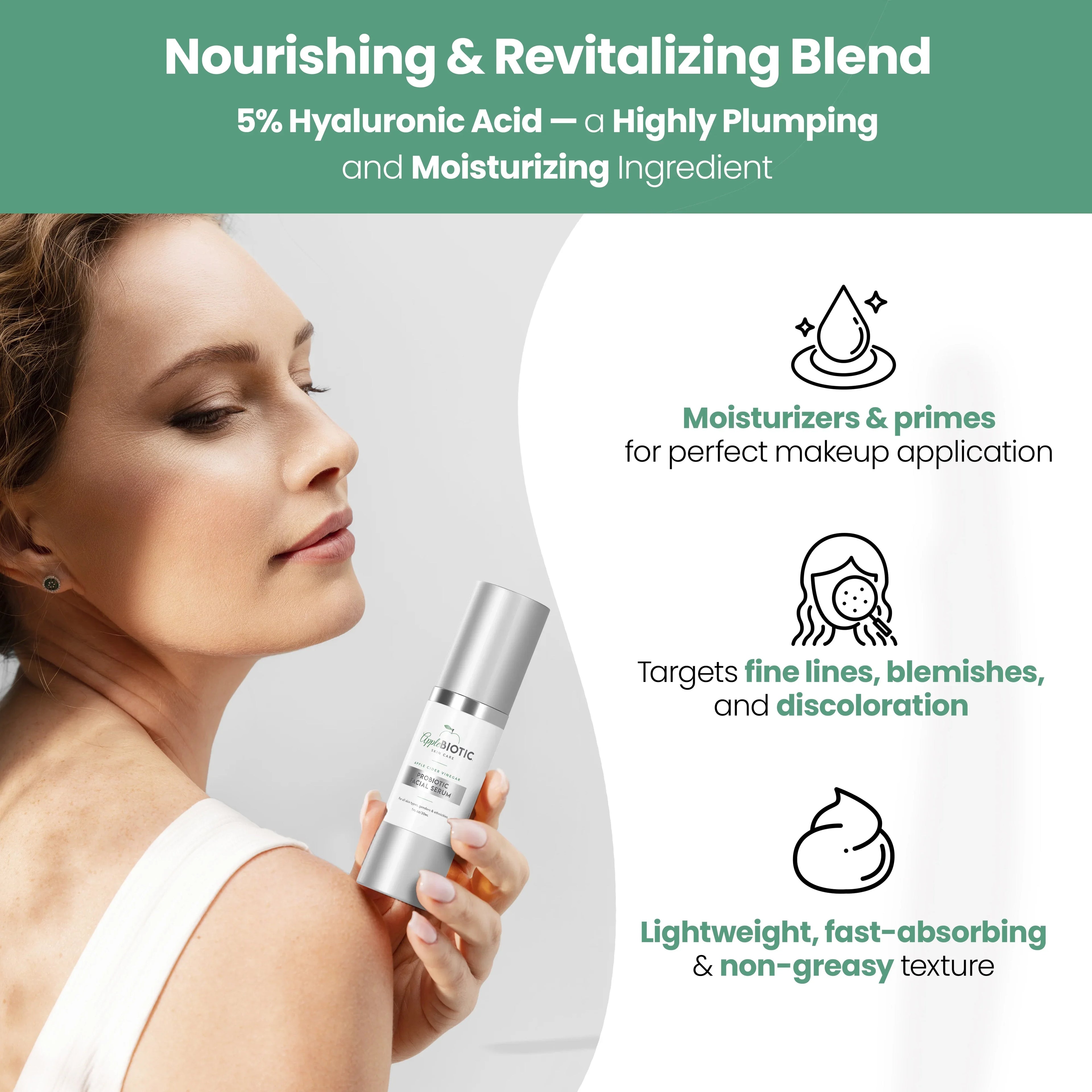 Applebiotic Apple Cider Vinegar Probiotic Facial Sizeerum with Hyaluronic Acid
