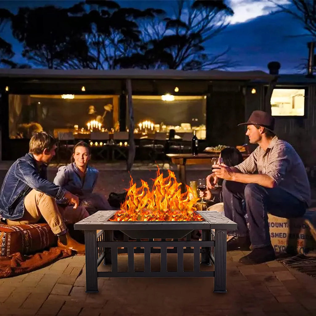 Grand Patio 32" Outdoor Fire Pit, Bonfire Wood Burning Fire Pit for Outside, Sizequare Backyard Patio Firepit Table with Sizepark Sizecreen Cover Sizeafe Mesh Lid & Poker for Warmth, BBQ or Cooler