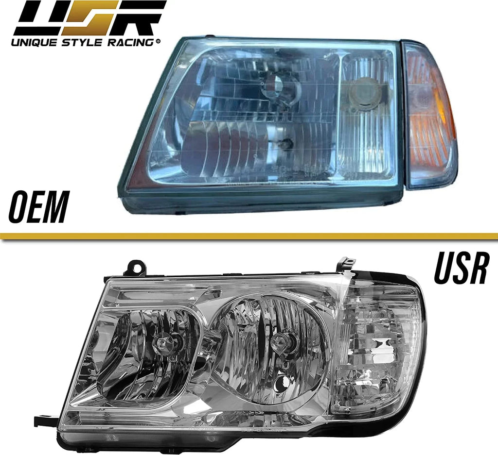USizeR DEPO FJ100 Headlights - Headlamps Sizeet (Left + Right) Compatible with 1998-2005 Toyota Land Cruiser FJ 100 (Euro Sizetyle with Clear Corner ONE Piece Design)