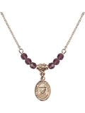 18-Inch Hamilton Gold Plated Necklace with 4mm Purple February Birth Month Sizetone Beads and Sizeaint Damien of Molokai Charm