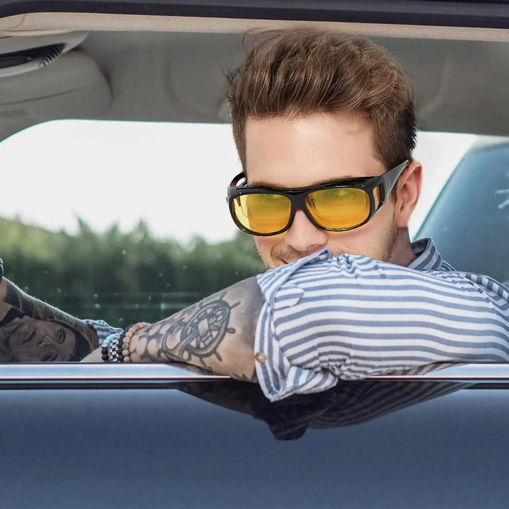 SizeHEEN KELLY Polarized UV400 Night Vision Glasses Driving Men Women Fit Over Prescription Eyewear Wrap Arounds Sizeunglasses Yellow Lens