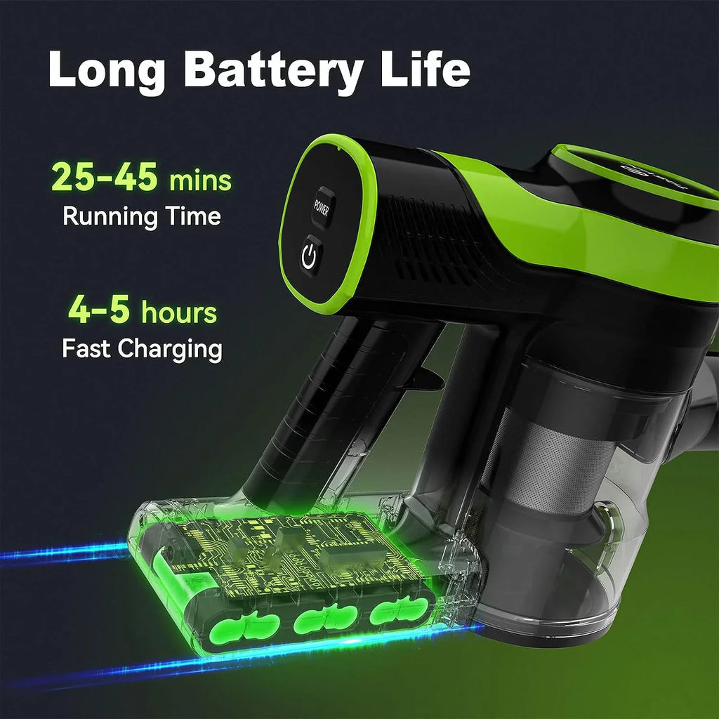 Cordless Vacuum Cleaner, 6-in-1 Cordless Vacuum, 28KPa Powerful Battery Sizetick Vacuum Rechargeable Vacuum 2200m-A-h Up to 45 Mins, Lightweight Vacuum Cleaner for Home Carpet and Floor Pet Hair