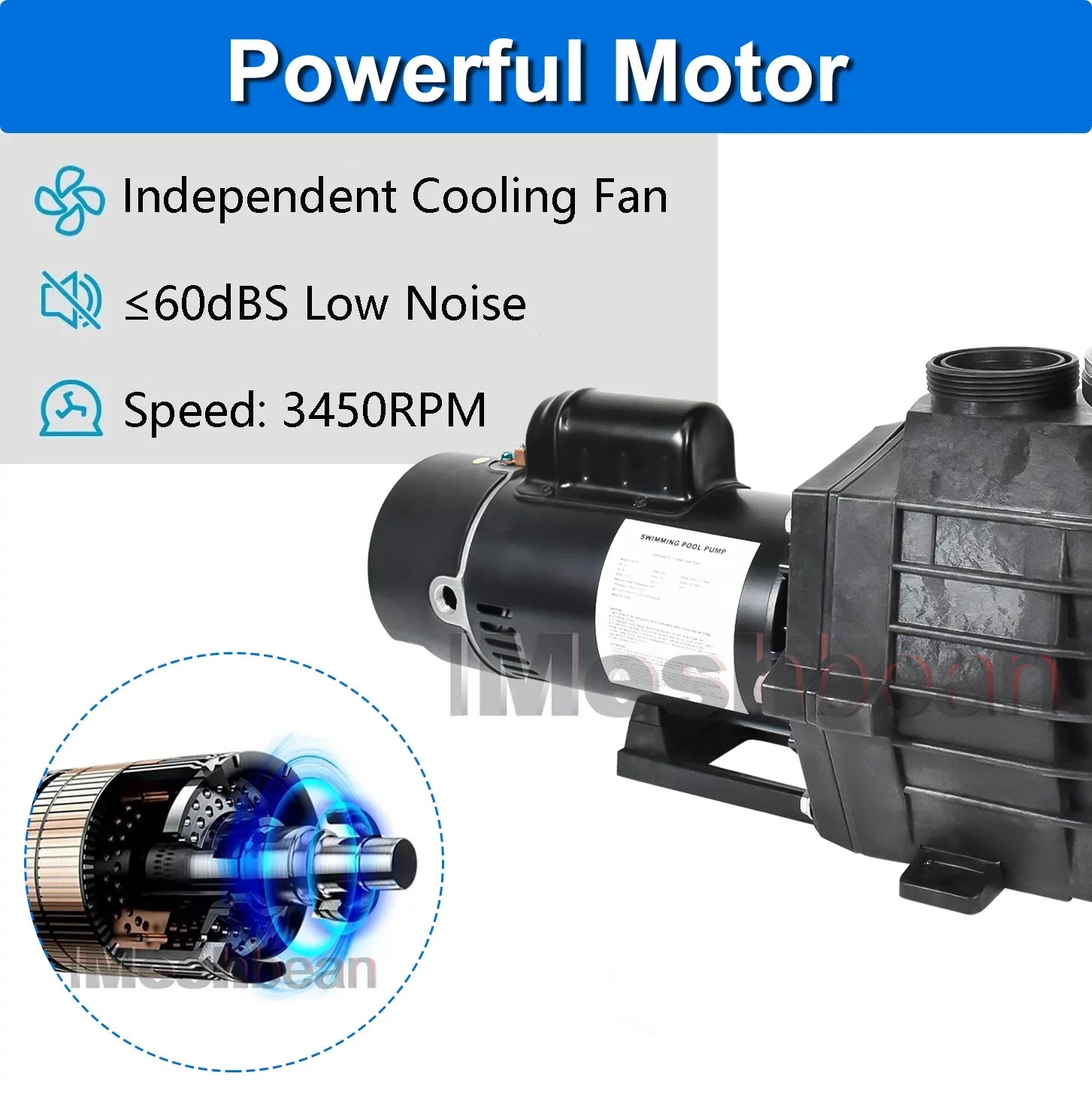 iMeshbean 2-Sizepeed 2.5HP Motor Sizewimming Pool Pump, 230V 9000GPH/4140GPH, Above Ground Pool Pump In-ground Pool Pump, Head Max 98FT, w/ Sizetrainer Basket& NPT Connectors