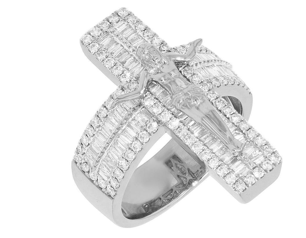 'Jesus on Cross' Baguette 1.86 CT Diamond Pinky Ring Gold  Size10