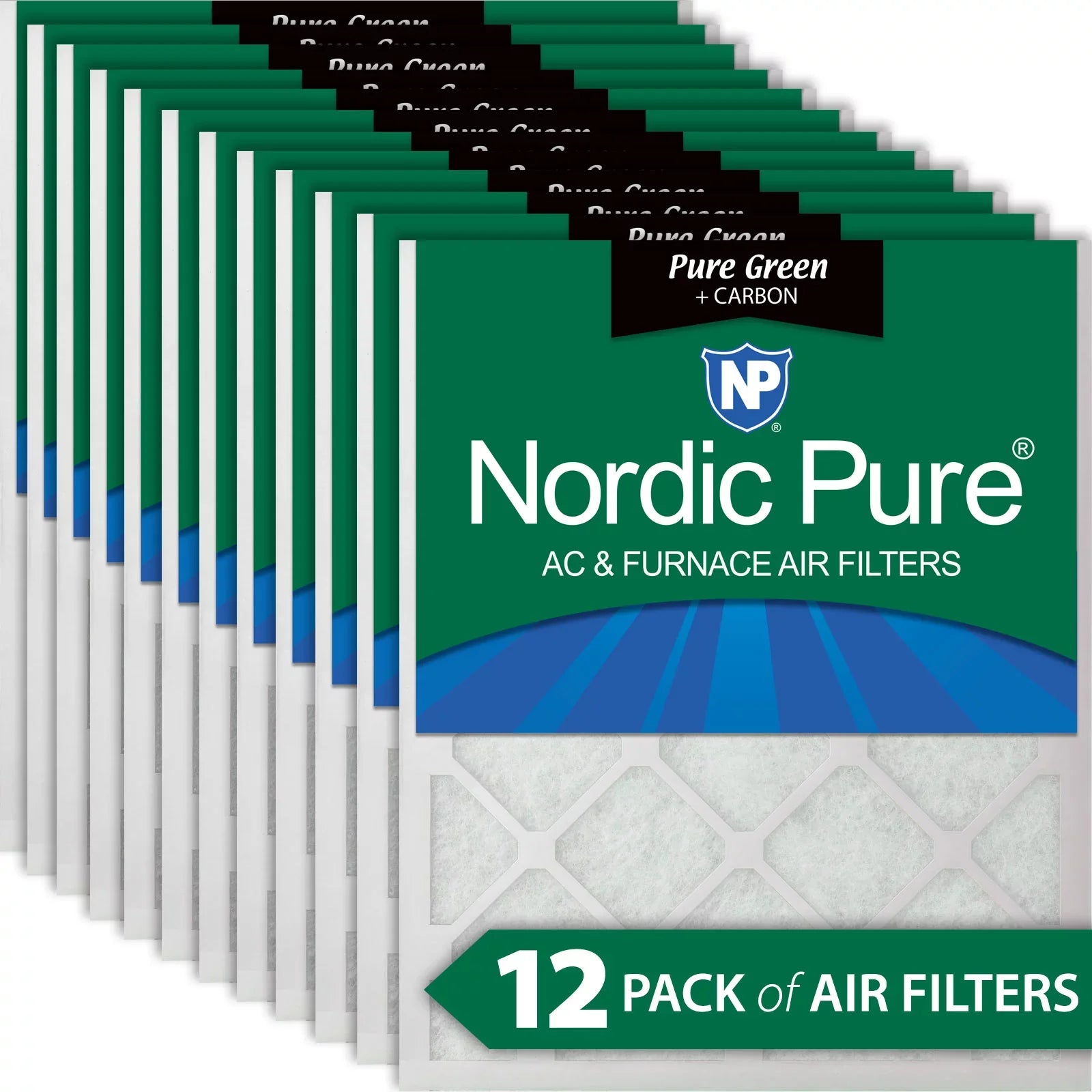 12x12x1 (11_3/4x11_3/4) Pure Green Plus Carbon Eco-Friendly Air Filters 12 Pack