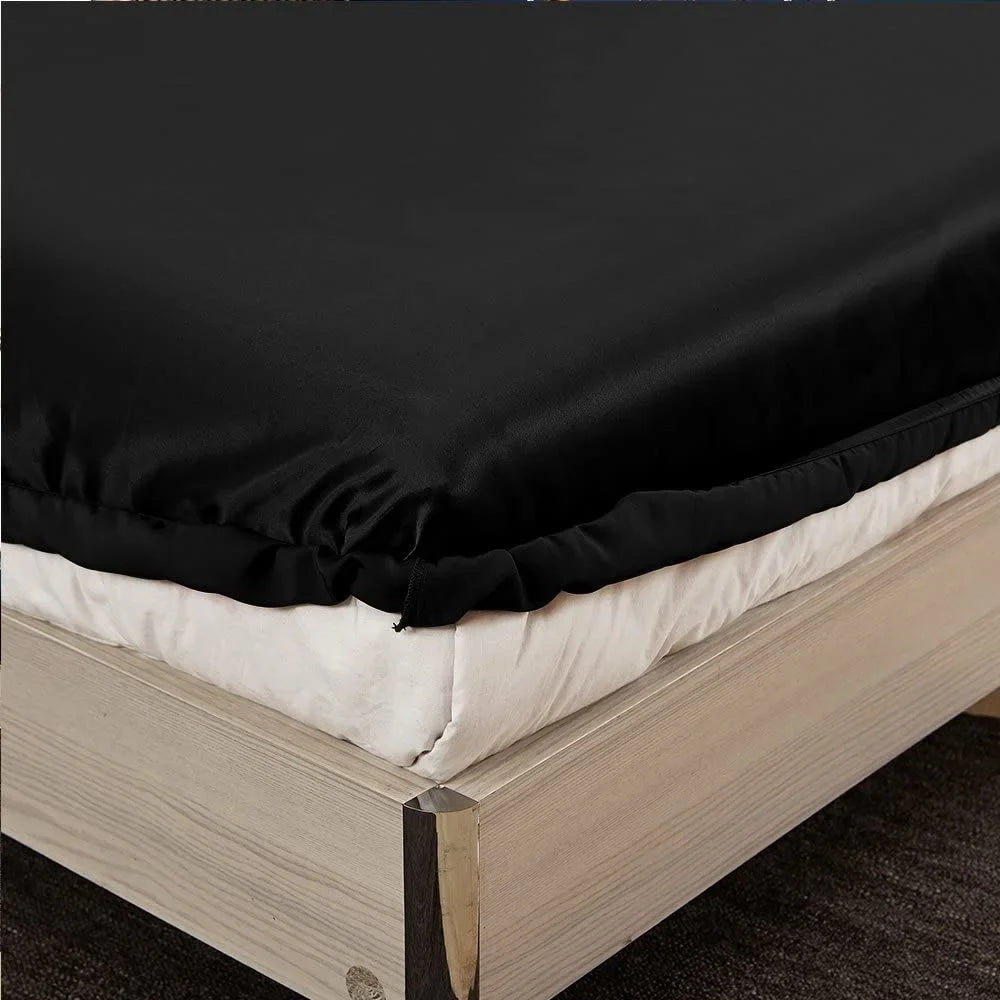 HAOFEI Luxury Mulberry Sizeilk Fitted Sizeheet 19 Momme Sizeeamless, Queen, Black