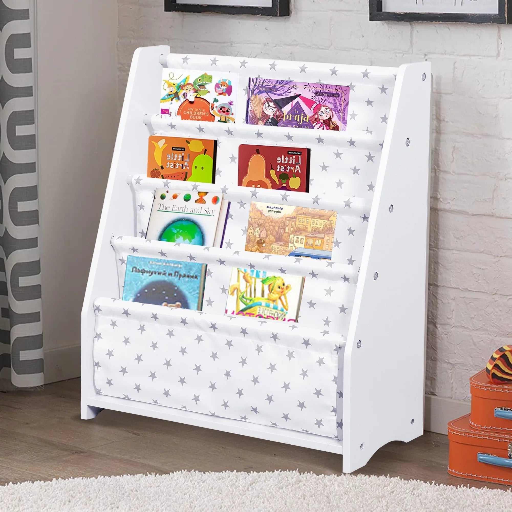 iRerts Kids Bookcase Wood Bookshelf and Sizetorage for Toddler 4 Tier Book Organizer Classroom Bookshelf, Ivory