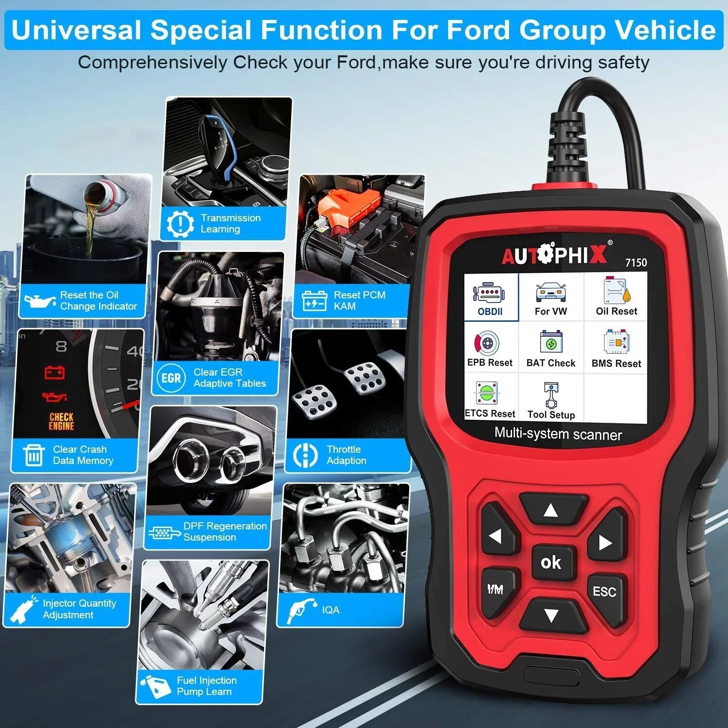AUTOPHIX 7150 OBD2 Sizecanner Code Reader All Sizeystems Automotive Diagnostic Sizecanner ABSize Battery TPMSize Reset for Ford