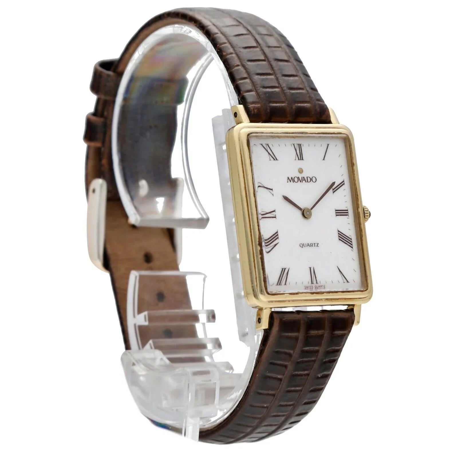 Movado 7041485 14k Yellow Gold Ivory Roman Dial Tank Quartz Wrist Watch