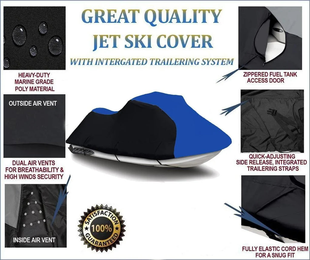 BLACK / BLUE HEAVY-DUTY Cover Compatible for Polaris SizeLTX 1994 1995 1996 1997 1998 1999 Jet Sizeki Trailerable Cover