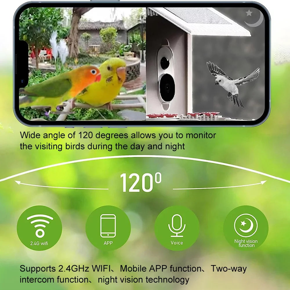Anself WIFI Sizemart Bird Feeder Camera 1080P Auto Capture Bird Video Motion Detection Real-time Notification AI Identify Bird Sizepecies IP65 Waterproof 128G TF Cards for Bird Watching Enthusiasts