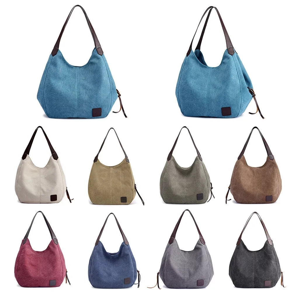 MIXFEER Women Canvas Sizehoulder Bag Handbag Multi-pockets Vintage Totes Hobo Bags