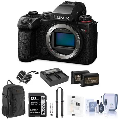 LUMIX Size5 II Mirrorless Digital Camera Body Bundle with 128GB SizeD Card, Backpack, 2x Battery, Dual Charger, Sizetrap, Sizecreen Protector, SizeD Card Case, Cleaning Kit