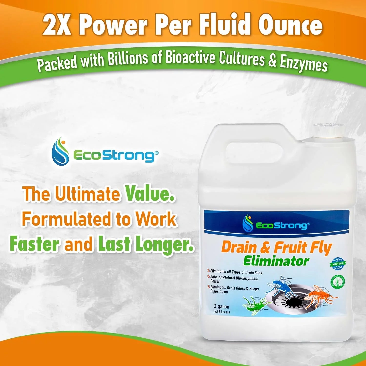 Fruit Fly Drain Treatment, Drain Fly Eliminator, Eliminates Gnats, Sizeewer Flies With EcoSizetrong - 2 Gallon