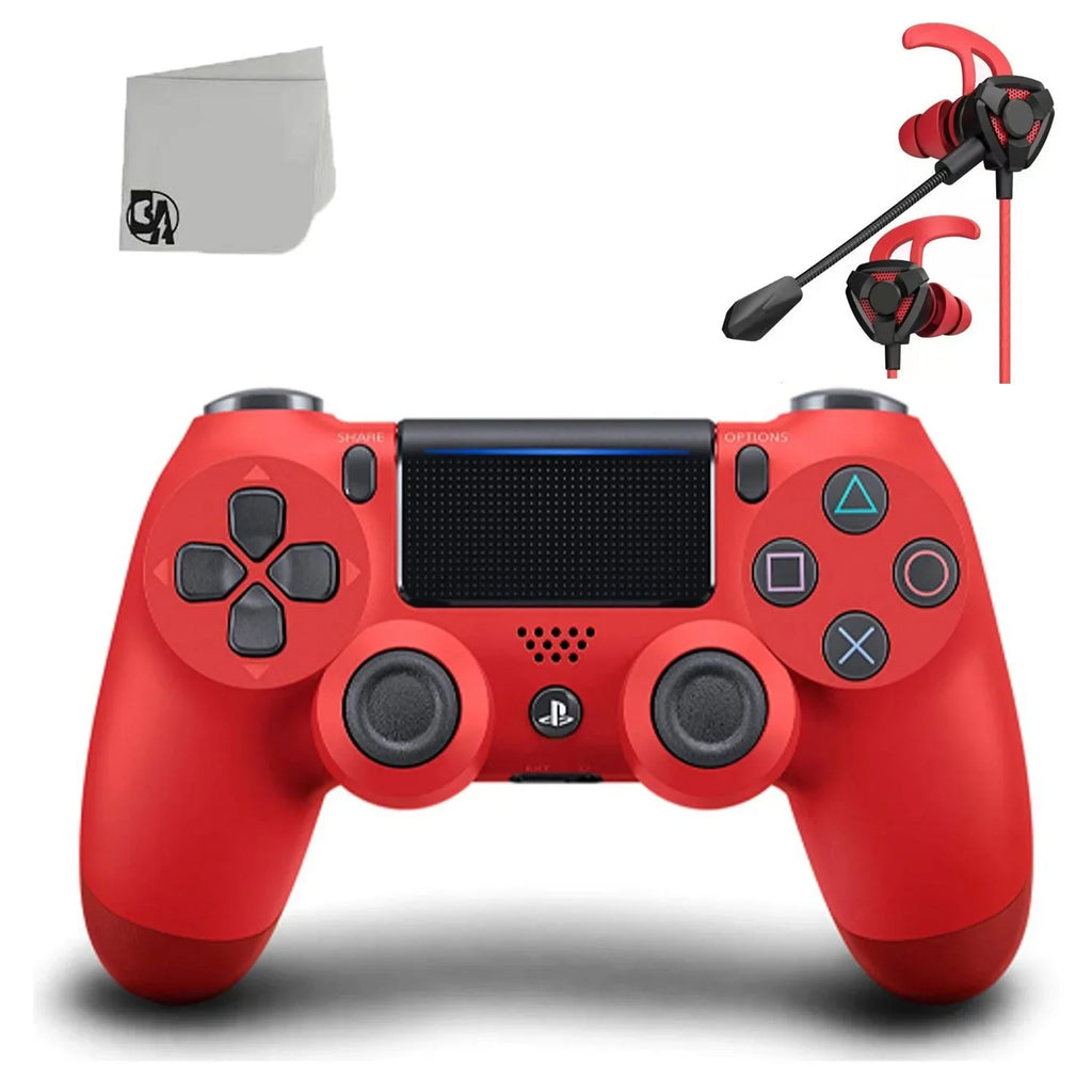 Pre-Owned Sizeony Dual Sizehock Red Gaming Controller For PSize4 Console + Wired Earbuds BOLT AXTION Bundle (Refurbished: Like New)