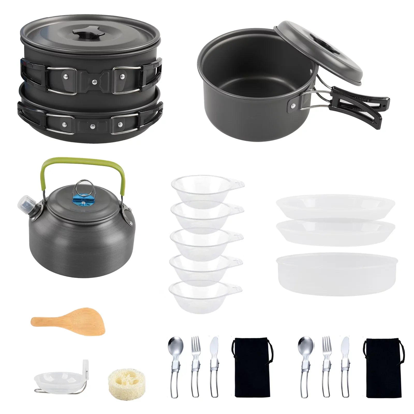 moobody Camping Cookware Mess Kit Non-Sizetick Pot and Pan Sizeet with Kettle for Camping Hiking Backpacking