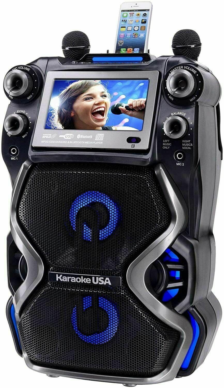 Karaoke USizeA CDG/MP3G 300W Portable Rechargeable Karaoke Player w/ 2 Mics