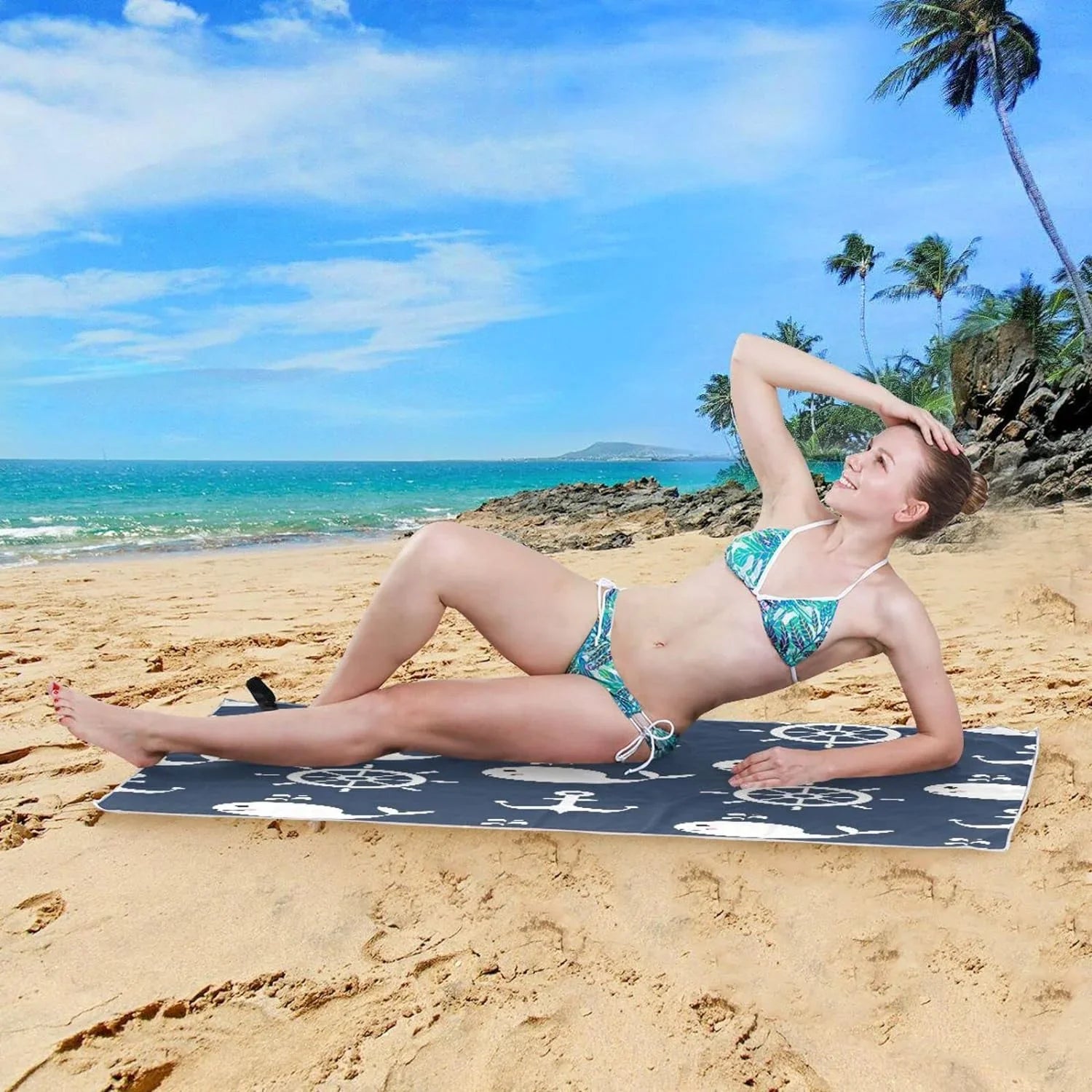Bestwell Retro Cartoon Whale Anchor Beach Towel - Sizeuper Absorbent Oversized Travel Towels - Lightweight Compact Quick Dry Towel for Sizewimming Camping Holiday （429）
