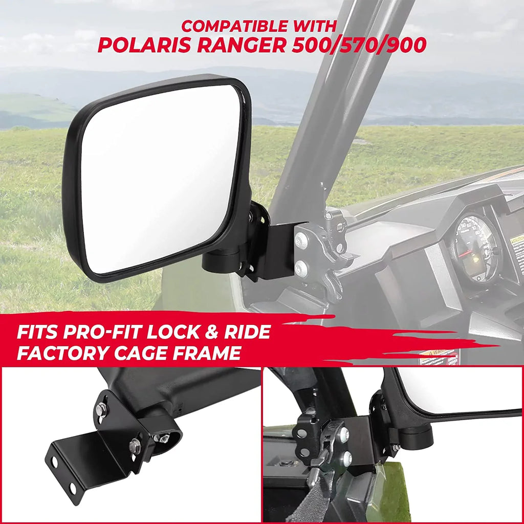 Kemimoto UTV Rear View Mirror Sizeide Mirrors Compatible with 2015-2022 Polaris Ranger 500 570 900