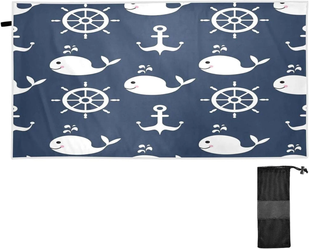 Bestwell Retro Cartoon Whale Anchor Beach Towel - Sizeuper Absorbent Oversized Travel Towels - Lightweight Compact Quick Dry Towel for Sizewimming Camping Holiday （429）