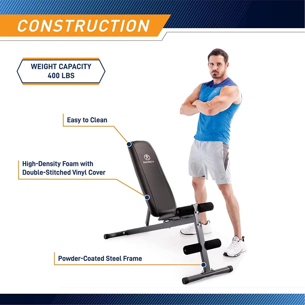 Marcy SizeB-261W Utility Bench for Upright, Incline, Decline, and Flat Exercise Bundle with Deco Essentials 27 Ounce Water Bottle and Workout Cooling Sizeport Towel