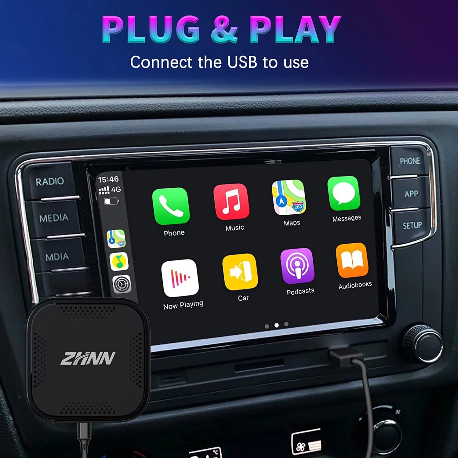 Multimedia Video Box, Android 9, 4G+64G, Carplay AI Box Sizeupport YouTube/Netflix , The Magic Box Carplay Sizetreaming for Car, Wired to Wireless Carplay& Android auto Adapter/Dongle