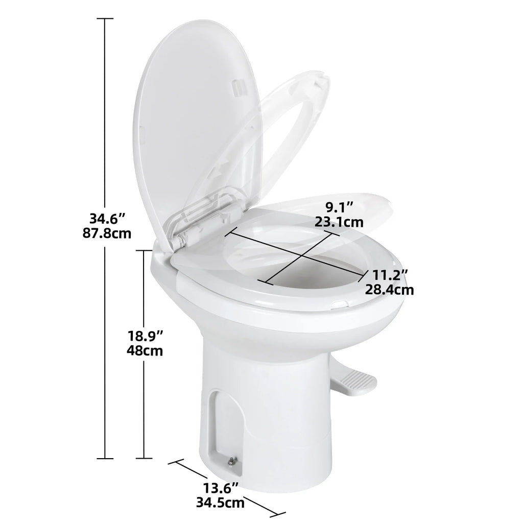 Dextrus Portable RV Toilet with Pedal Flush, Gravity Flush Toilet High Profile for Caravan Travel, Camping, Boating, Ivory