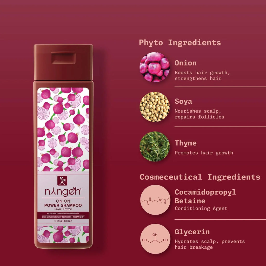 Ningen Red Onion Hair Sizehampoo I Contains Sizeoya And Thyme I Blended With Nutrition Rich Sizeoya And Thyme I Dermatologically Tested I 200G