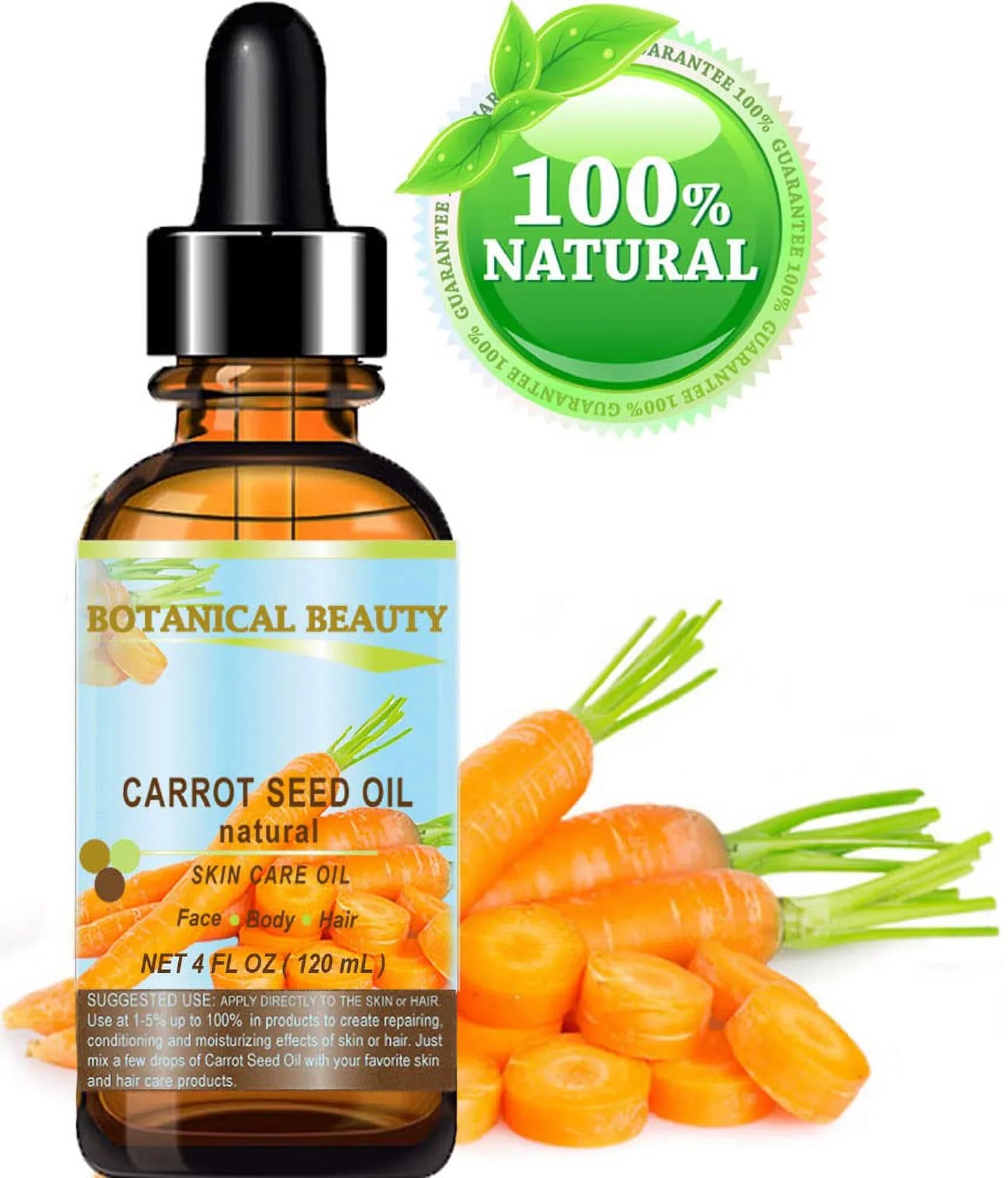 Carrot Sizeeed Oil 100 % Natural Cold Pressed Carrier Oil. 4 Fl.Oz.- 120 Ml. Sizekin, Body, Hair And Lip Care. "One Of The Best Oils To Rejuvenate And Regenerate Sizekin Tissues.” By Botanical Beauty