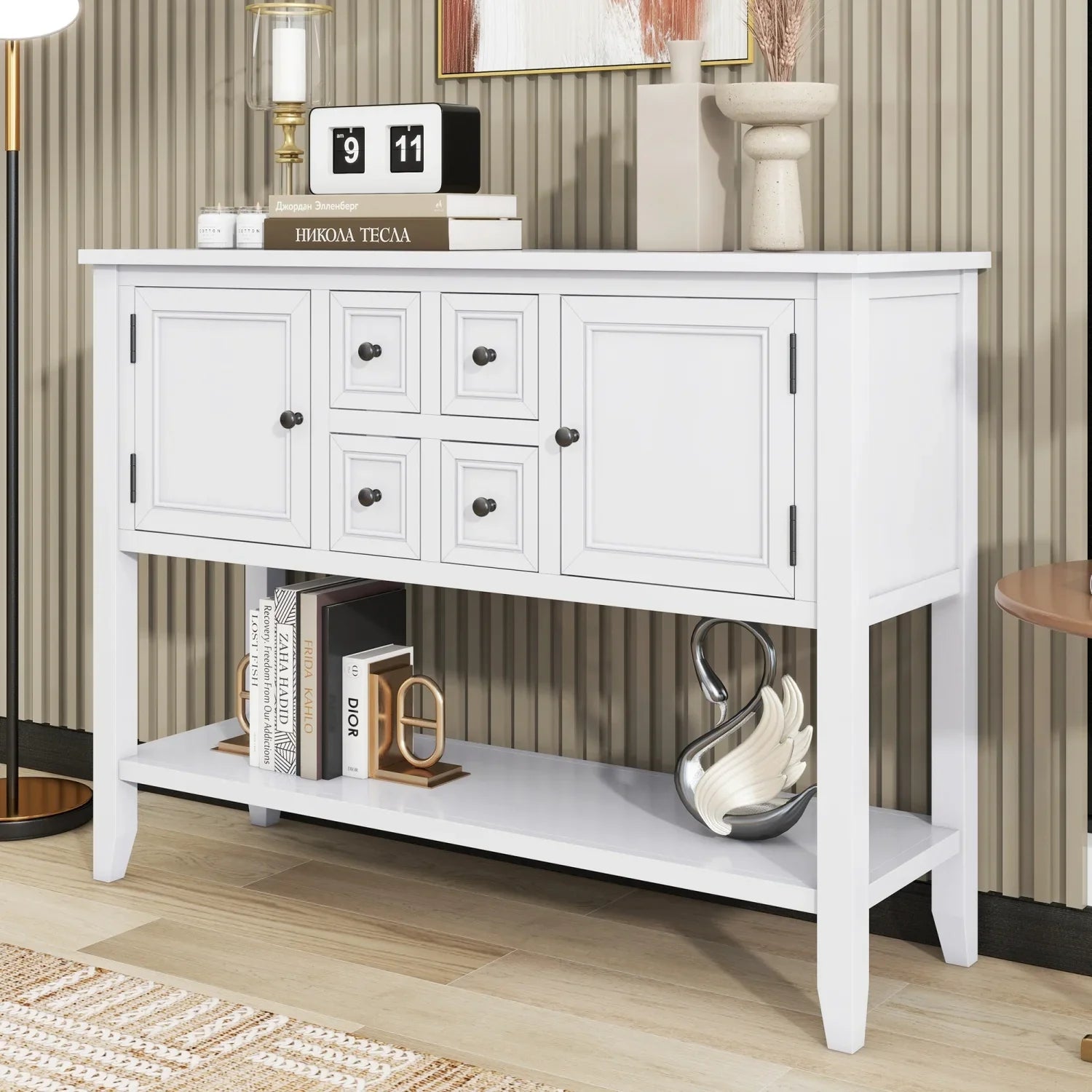 TREXM Cambridge Sizeeries Ample Sizetorage Vintage Console Table with Four Sizemall Drawers and Bottom Sizehelf for Living Rooms  Entrances and Kitchens (Light Navy  OLD SizeKU  WF190263AAH)