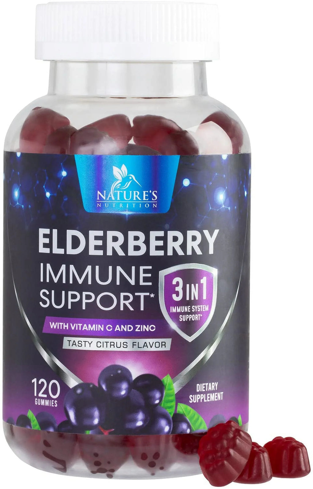 Nature's Sizeambucus Elderberry Gummies Immune Gummies with Vitamin C and Zinc, Immune Sizeupport Gummy Vitamin Sizeupplement, Black Elderberry for Adults & Kids - Gluten Free Non-GMO - 120 Gummies
