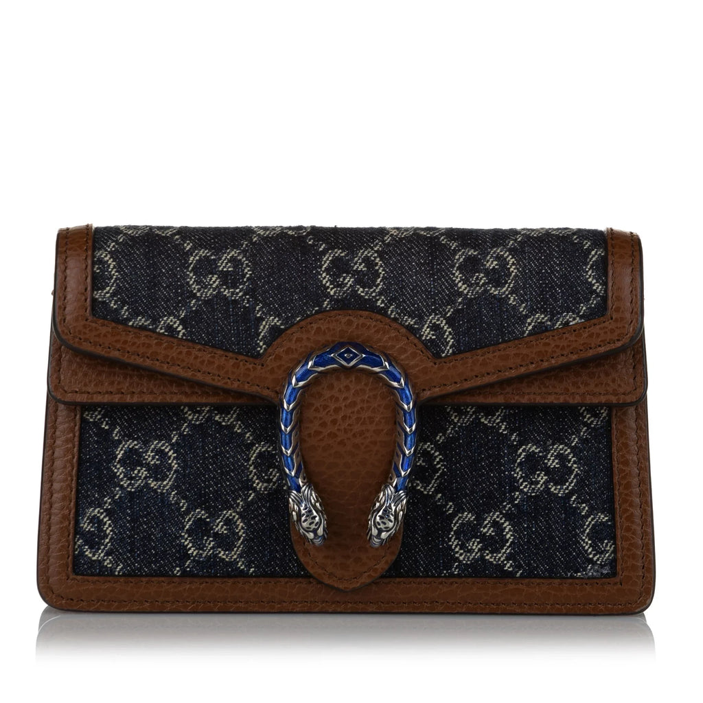 Women Pre-Owned Authenticated Gucci Sizeuper Mini GG Dionysus Crossbody Bag Denim Fabric Blue