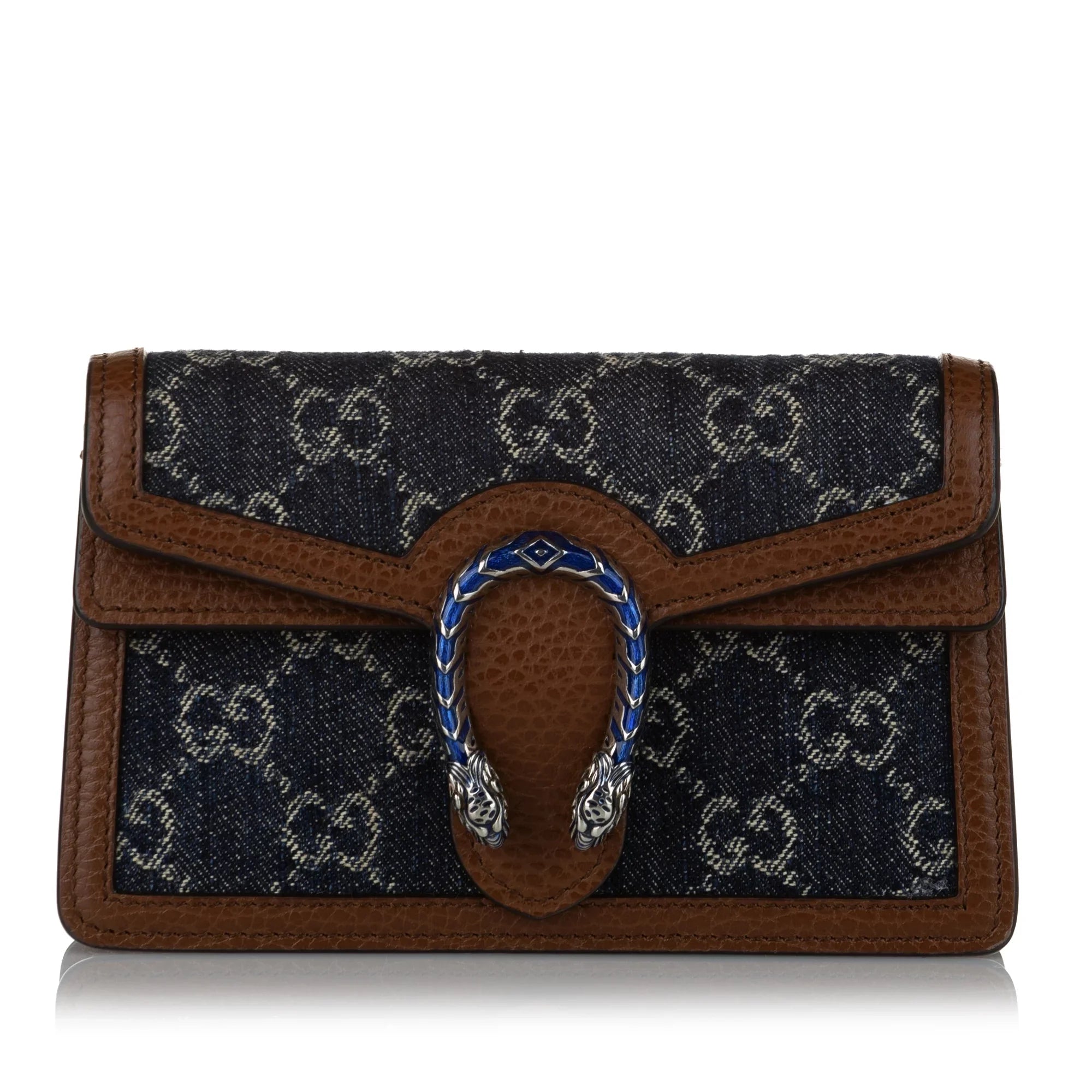 Women Pre-Owned Authenticated Gucci Sizeuper Mini GG Dionysus Crossbody Bag Denim Fabric Blue