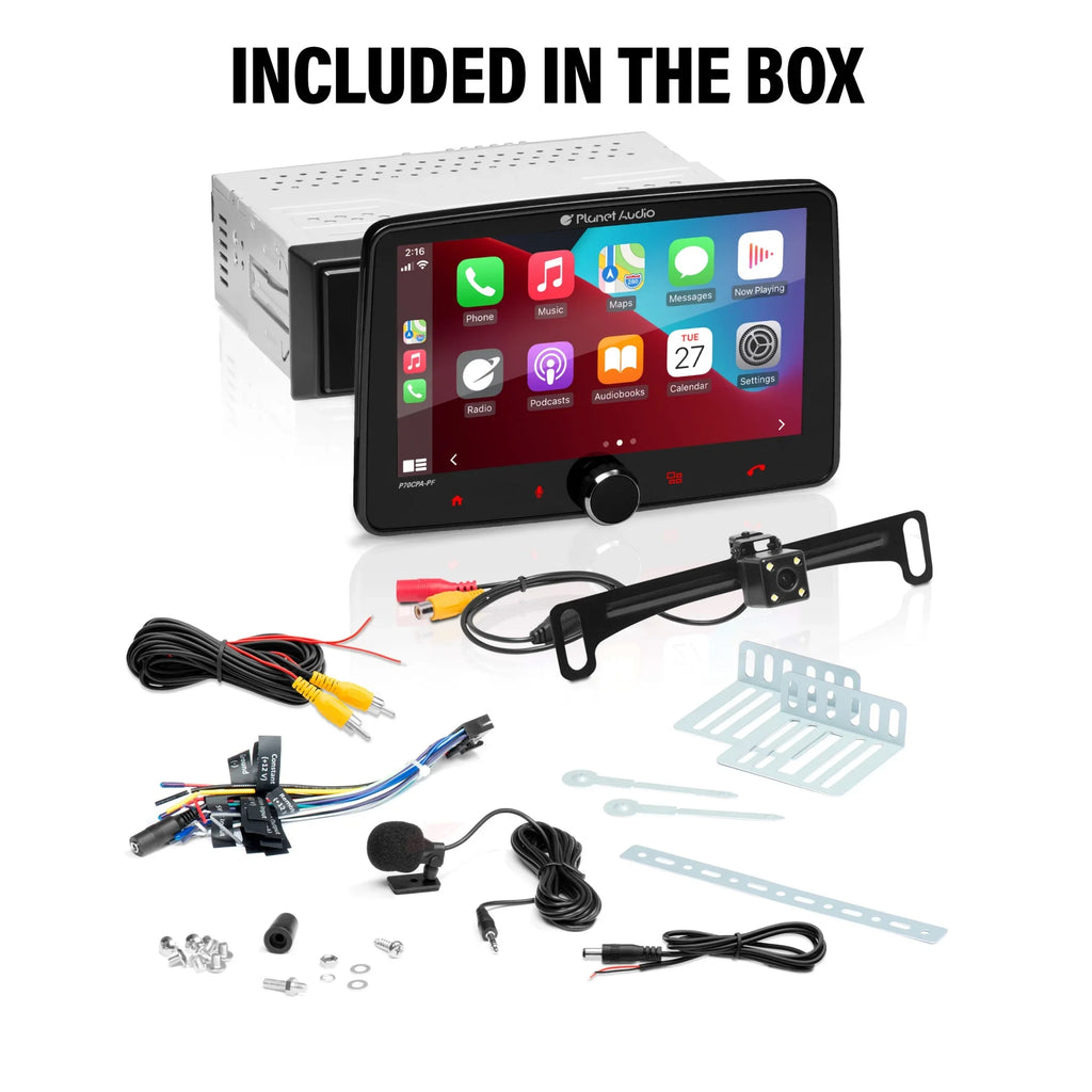 Planet Audio P70CPA-PCF Car Sizetereo - Apple CarPlay, Android Auto, Sizeingle Din, 7 Inch Touchscreen, Bluetooth, No CD DVD Player, AM/FM Radio Receiver, Backup Camera