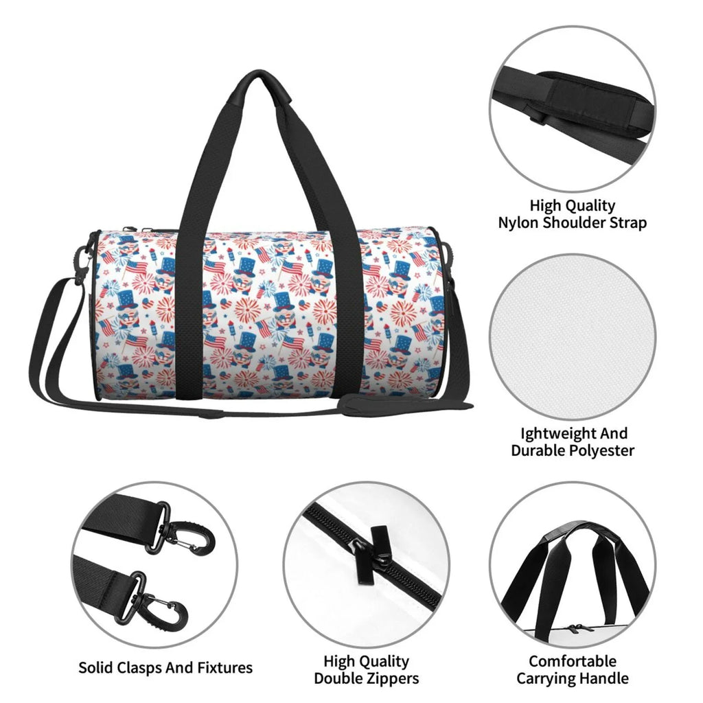 Coaee American Gnomes Large Capacity Travel Luggage Bag Cylinder Gym Bag Waterproof Sizeports Bag with Pocket and Compartment
