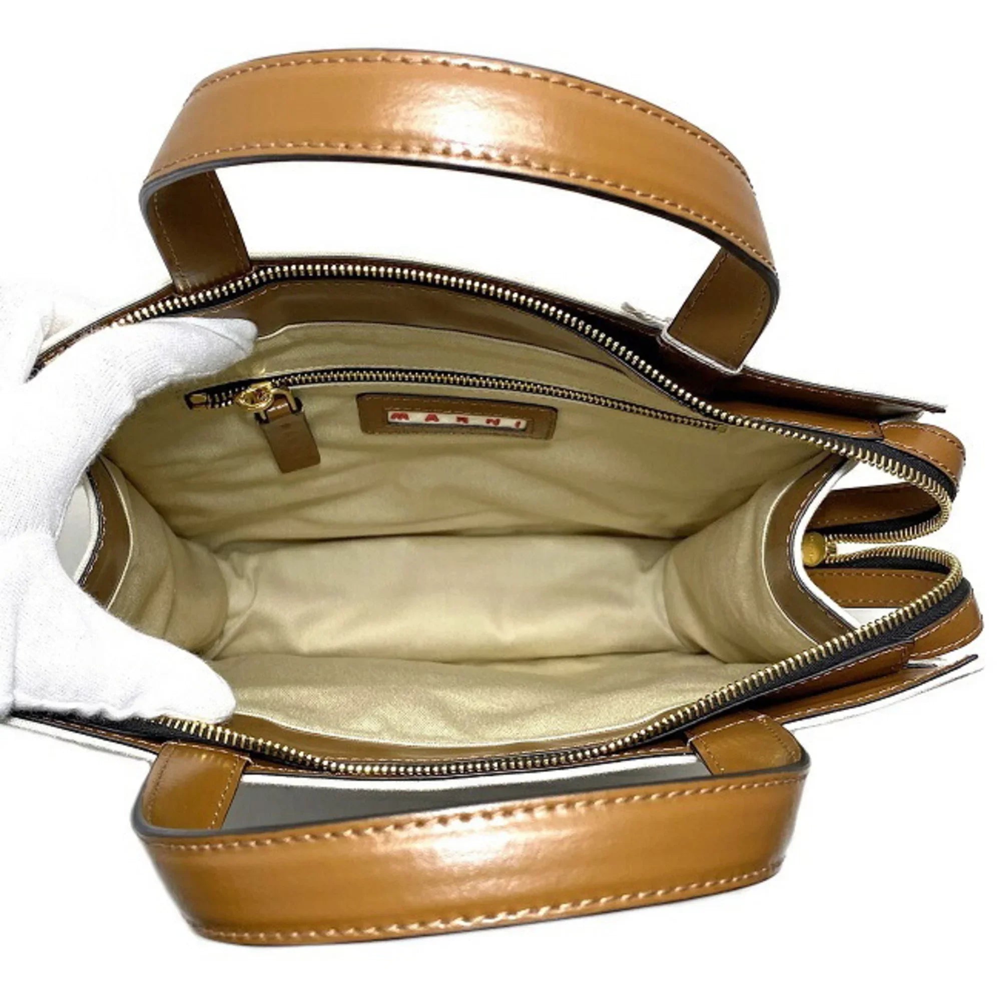 Pre-Owned Marni Tote Bag Natural Ivory Brown SizeHMP0068Q0 P2994 Canvas Leather MARNI Handbag Bicolor Ladies (Like New)