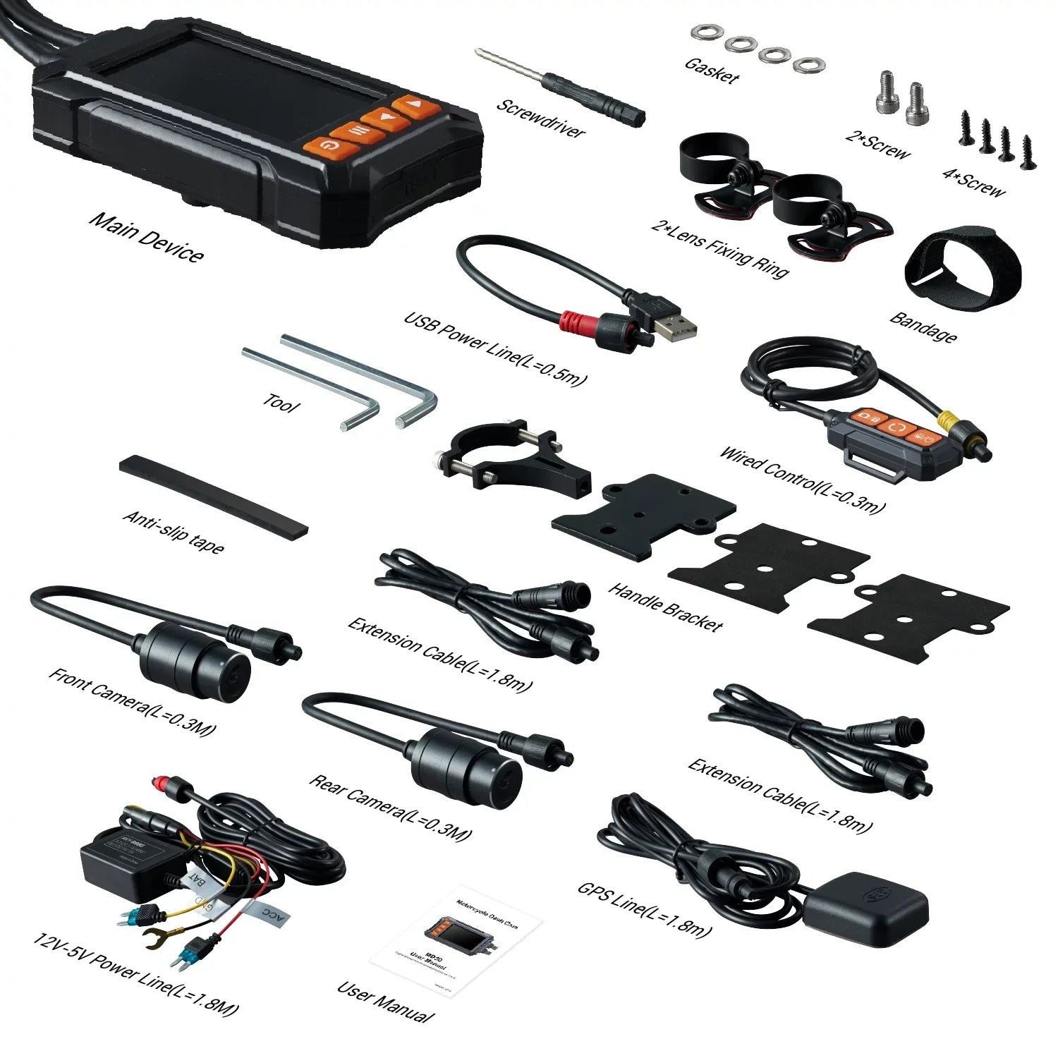 ZOMFOM MD30 Dual 2K 30fps/1080P 60fps Motorcycle Camera, All Waterproof Dash Cam 3'' LCD Front and Rear 150° Wide Angle with Wired Remote, Wi-Fi, GPSize, EISize and Race Mode, Max up to 256GB