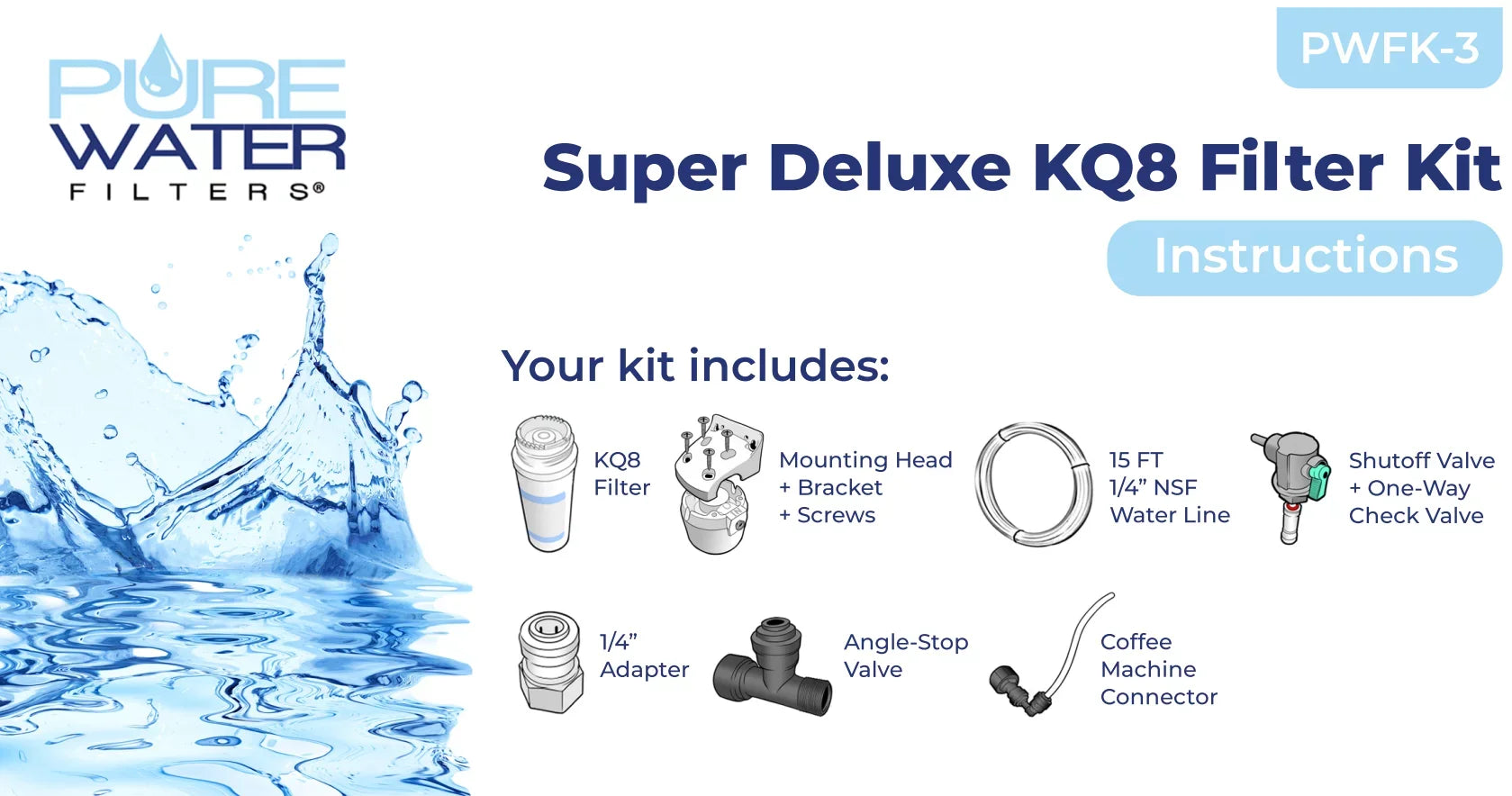 Keurig KQ8A Water Filter Sizeystem for Direct Water Line Plumb Kit Hookup For Models B150P, K150P, K155P, K2500, K3000, K3000SizeE, B3000, B3000SizeE, K3500, K4000